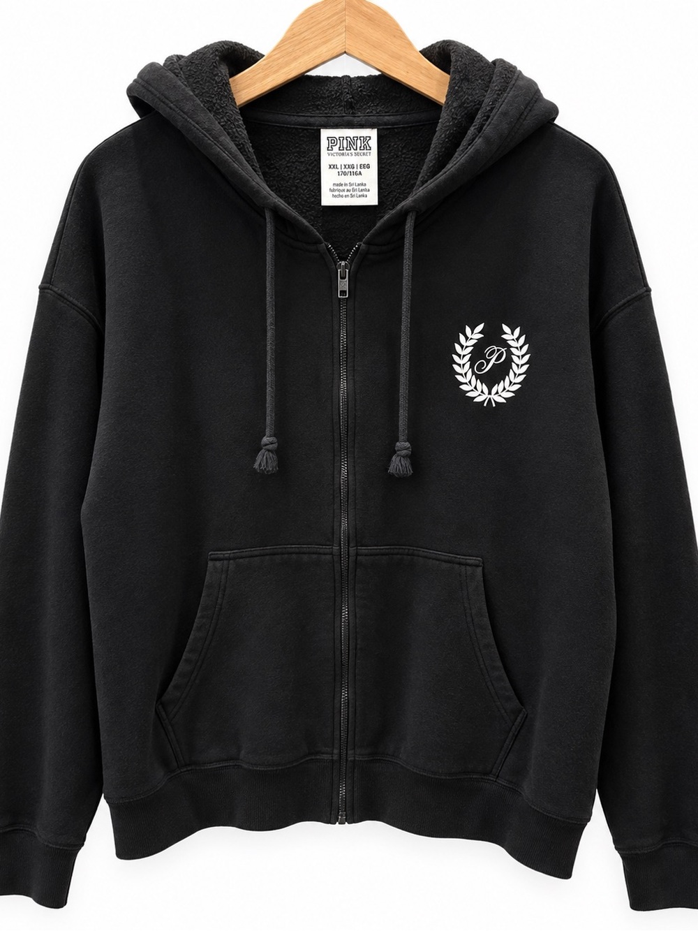 Victoria’s Secret PINK XXL Black Full Zip Logo Graphic Hoodie